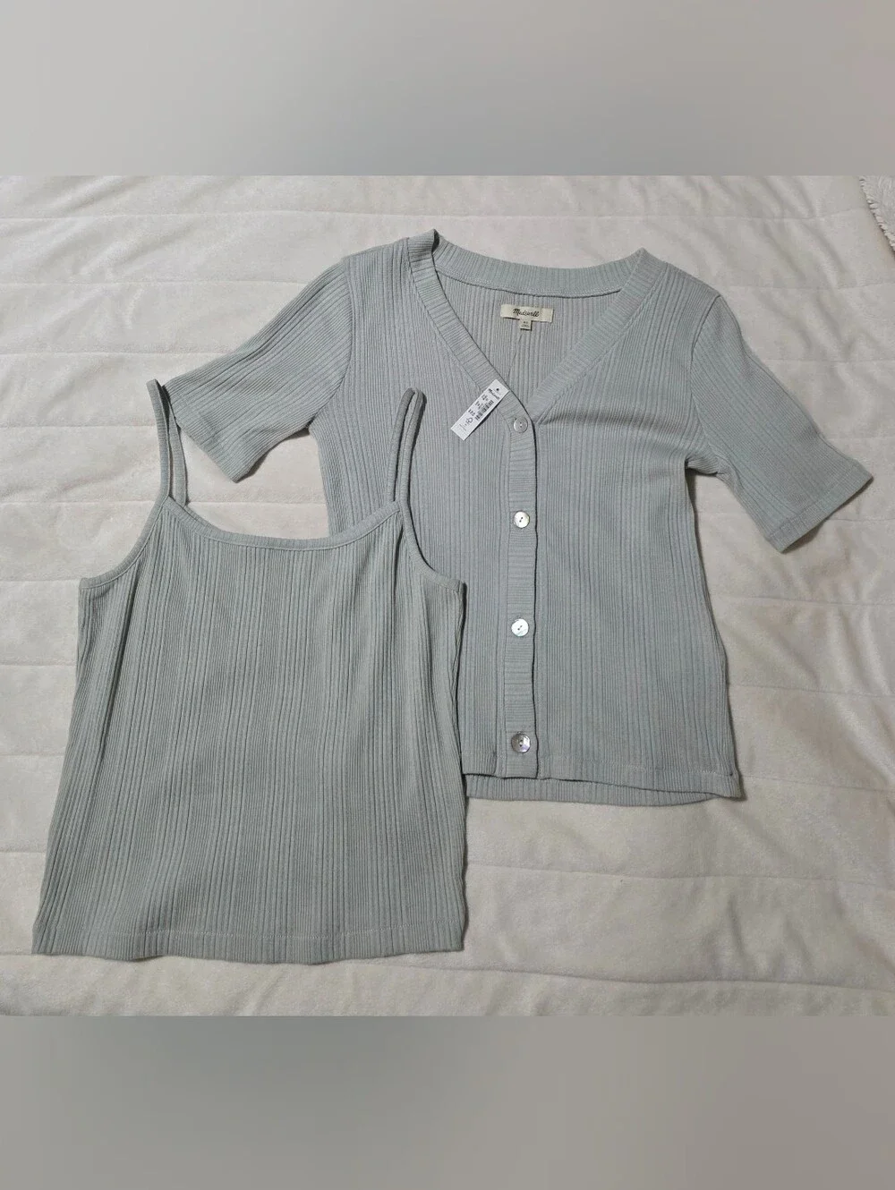 NWT Madewell Light Sage Ribbed Camisole & Button Cardigan Set - Size XS